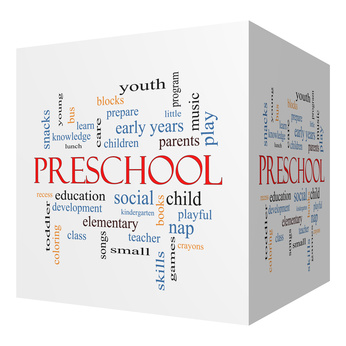 Preschool 3D cube Word Cloud Concept
