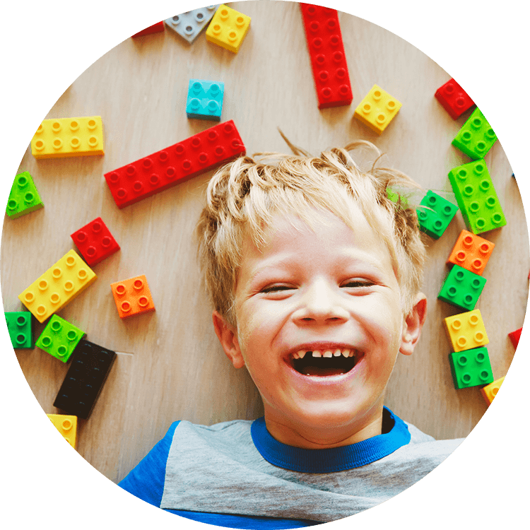 child with lego background