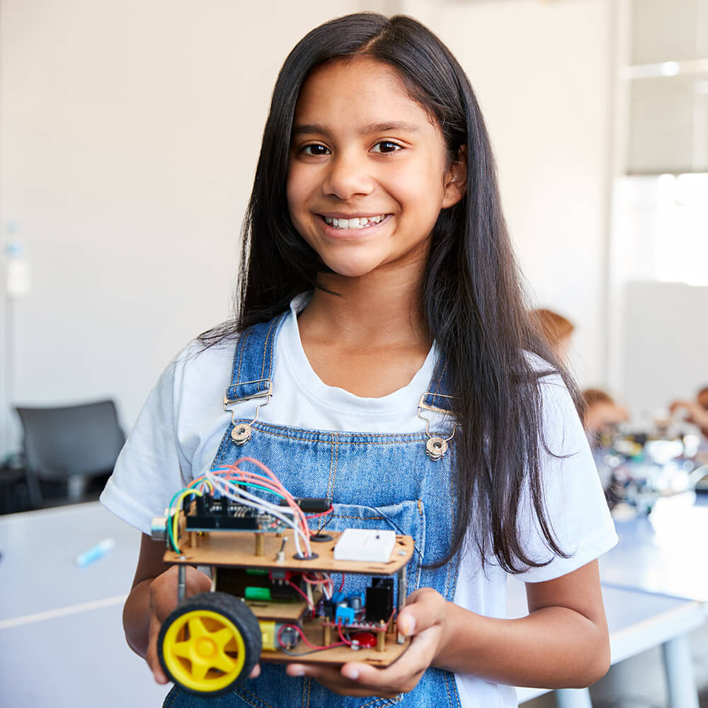 Student with robot car